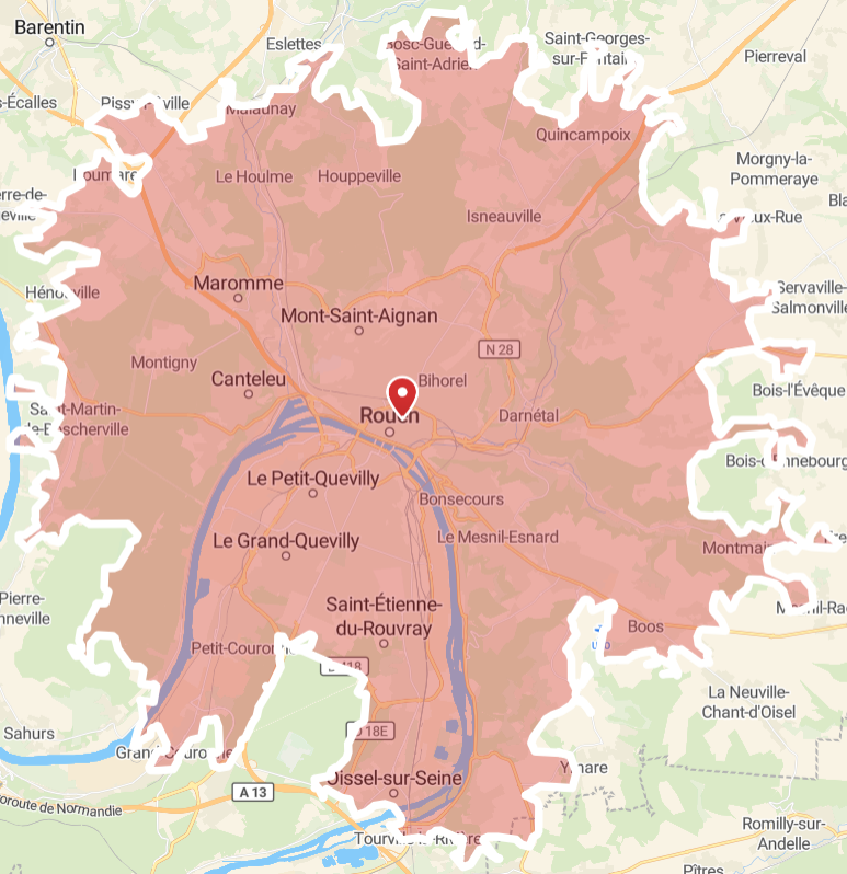 Zone d’intervention à domicile autour de Rouen